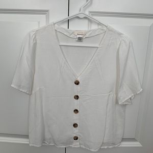 White button short-sleeve blouse - Medium